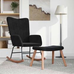 Chaise &agrave; bascule avec repose-pied Noir Velours