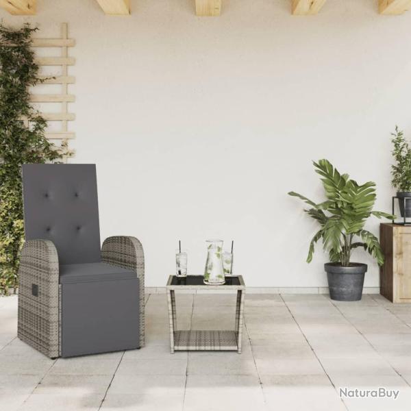 Ensemble � manger de et coussins 2 pcs gris rotin