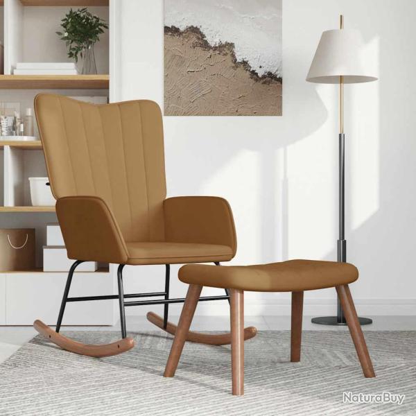 Chaise � bascule avec repose-pied Marron Velours