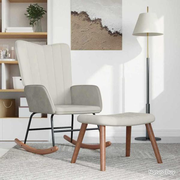 Chaise � bascule avec repose-pied Blanc cr�me Velours