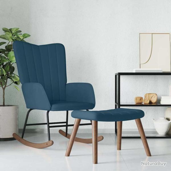 Chaise � bascule avec repose-pied Bleu Velours
