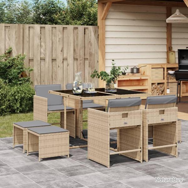 Ensemble � manger avec coussins, 9 pi�ces, m�lange beige, pour la cuisine