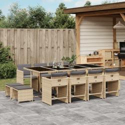 Ensemble &agrave; manger avec coussins, 13 pi&egrave;ces, m&eacute;lange de rotin beige, pour la terrasse
