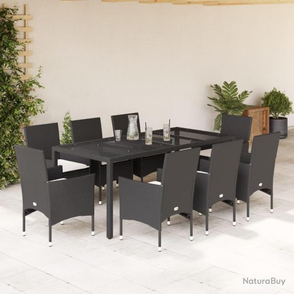 Ensemble � manger de et coussins 9 pcs noir rotin verre
