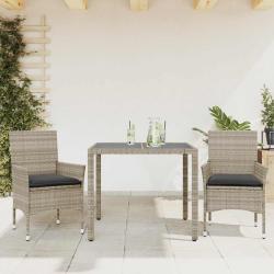Ensemble &agrave; manger de avec coussins 3 pcs rotin et verre