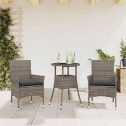 Ensemble &agrave; manger de et coussins 3 pcs gris rotin verre