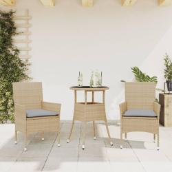 Ensemble &agrave; manger de et coussins 3 pcs beige rotin verre