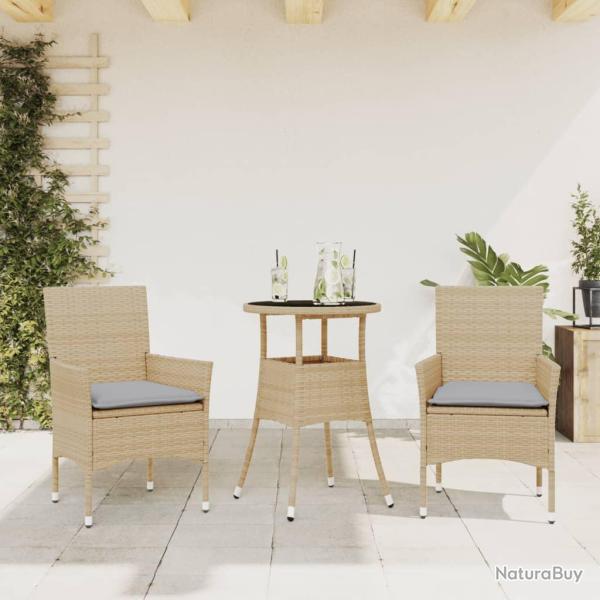Ensemble � manger de et coussins 3 pcs beige rotin verre