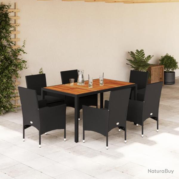 Ensemble � manger de et coussins 7pcs noir rotin acacia