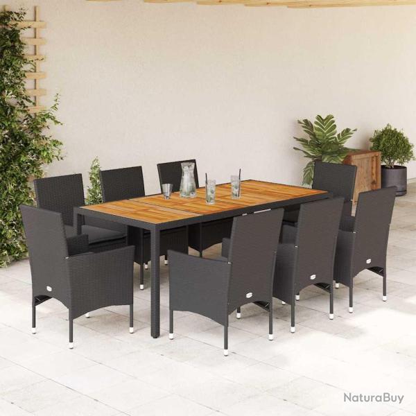 Ensemble � manger de et coussins 9 pcs noir rotin acacia