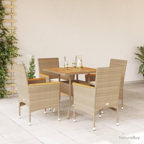 Ensemble � manger de et coussins 5pcs beige rotin acacia