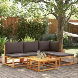 Ensemble de canap&eacute;s de 5 pi&egrave;ces avec coussins en bois d'acacia et corde