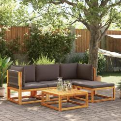 Ensemble de canap&eacute;s de 5 pi&egrave;ces avec coussins en bois d'acacia et corde