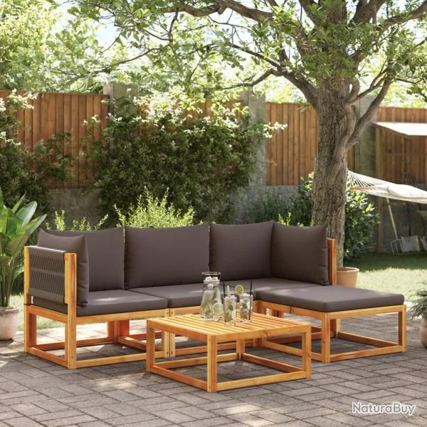 Ensemble de canap�s de 5 pi�ces avec coussins en bois d'acacia et corde