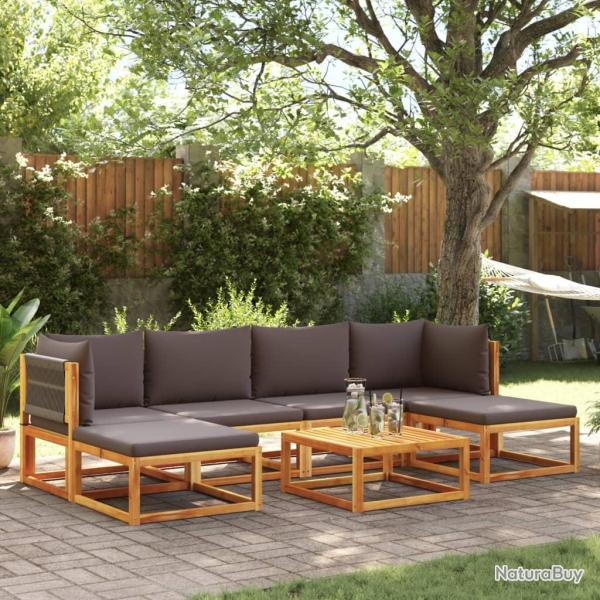 Ensemble de canap�s de 7 pi�ces avec coussins, bois d'acacia et corde,