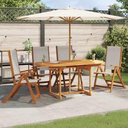 Chaises pliables de lot de 4 bois d'acacia et textil&egrave;ne