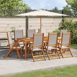 Chaises pliables de lot de 8 bois d'acacia et textil&egrave;ne