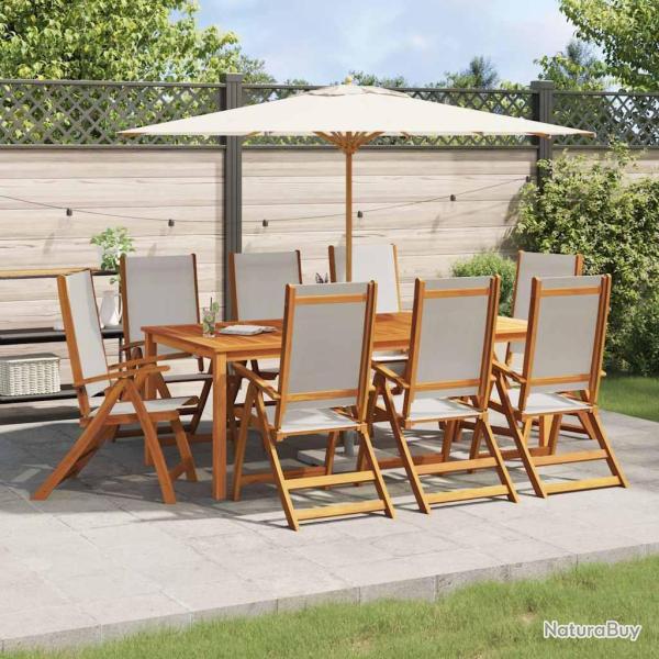 Chaises pliables de lot de 8 bois d'acacia et textil�ne