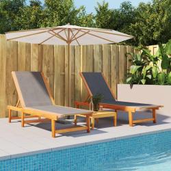 Chaises longues lot de 2 noir bois d'acacia solide et textil&egrave;ne