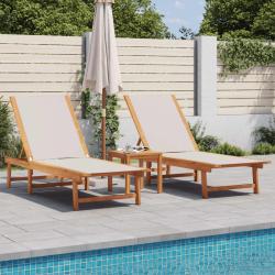 Chaises longues lot de 2 table gris bois d'acacia et textil&egrave;ne
