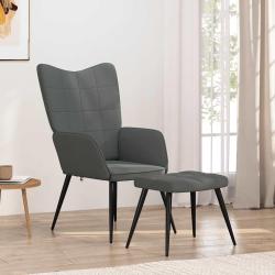 Chaise de relaxation avec tabouret Gris fonc&eacute; Tissu