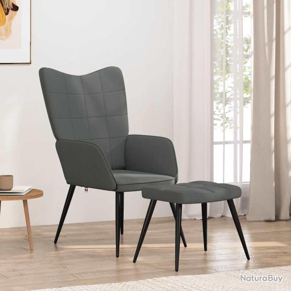 Chaise de relaxation avec tabouret Gris fonc� Tissu
