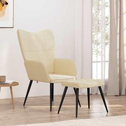 Chaise de relaxation avec tabouret Cr&egrave;me Tissu
