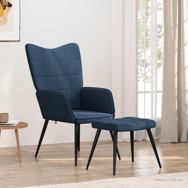 Chaise de relaxation avec tabouret Bleu Tissu