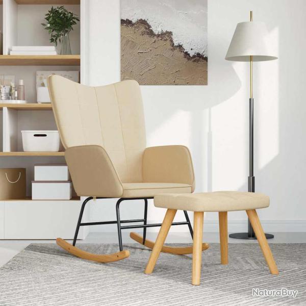 Chaise � bascule avec tabouret Cr�me Tissu