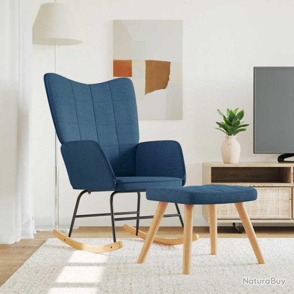 Chaise � bascule avec tabouret Bleu Tissu