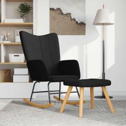 Chaise &agrave; bascule avec tabouret Noir Tissu