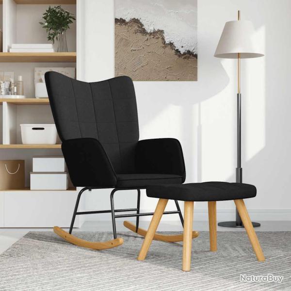 Chaise � bascule avec tabouret Noir Tissu