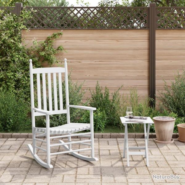 Chaise � bascule avec table pliable blanc bois massif peuplier