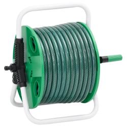 Enrouleur de tuyau vert sur pied avec tuyau de 30 m PVC