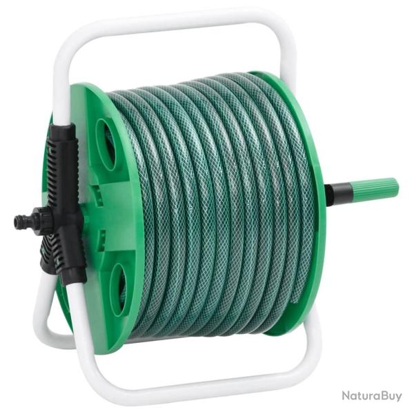 Enrouleur de tuyau vert sur pied avec tuyau de 30 m PVC