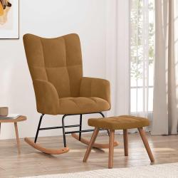 Chaise &agrave; bascule avec tabouret en velours marron