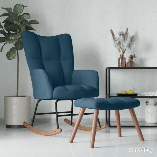 Chaise � bascule avec tabouret en velours bleu