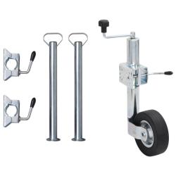 Cric &agrave; roue pour remorque 60 mm 2 tubes de soutien 3 pinces