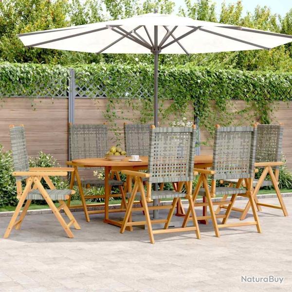 Ensemble � manger de 7 pcs gris rotin et bois massif