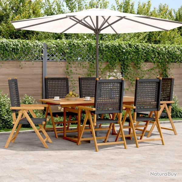 Ensemble � manger de 7 pcs noir rotin et bois massif