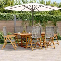 Ensemble &agrave; manger de 7 pcs gris rotin et bois massif