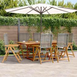 Ensemble &agrave; manger, 7 pi&egrave;ces, gris, rotin et bois massif, pour le jardin