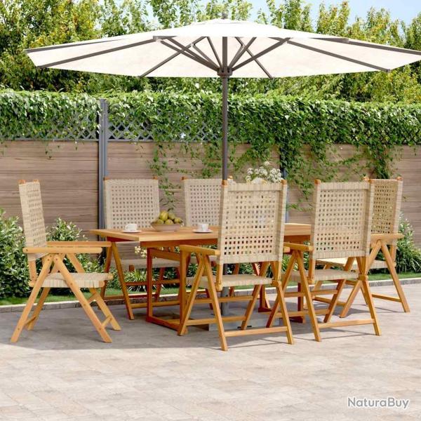 Ensemble � manger, 7 pi�ces, beige, rotin et bois massif, pour le jardin