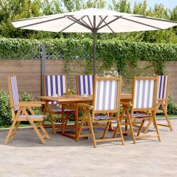 Ensemble &agrave; manger de 7 pcs bleu blanc tissu bois massif