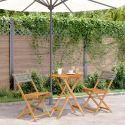 Ensemble de bistro 3 pcs gris r&eacute;sine tress&eacute;e et bois massif