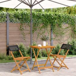 Ensemble de bistro 3 pcs noir r&eacute;sine tress&eacute;e et bois massif