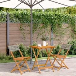 Ensemble de bistro 3 pcs gris r&eacute;sine tress&eacute;e et bois massif