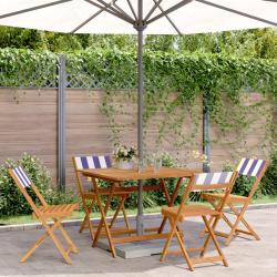 Ensemble &agrave; manger de 5 pcs bleu blanc tissu bois massif