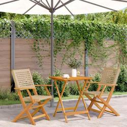 Ensemble de bistro 3 pcs beige r&eacute;sine tress&eacute;e et bois massif