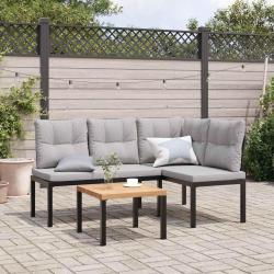 Ensemble de banc de avec coussins 3 pcs noir